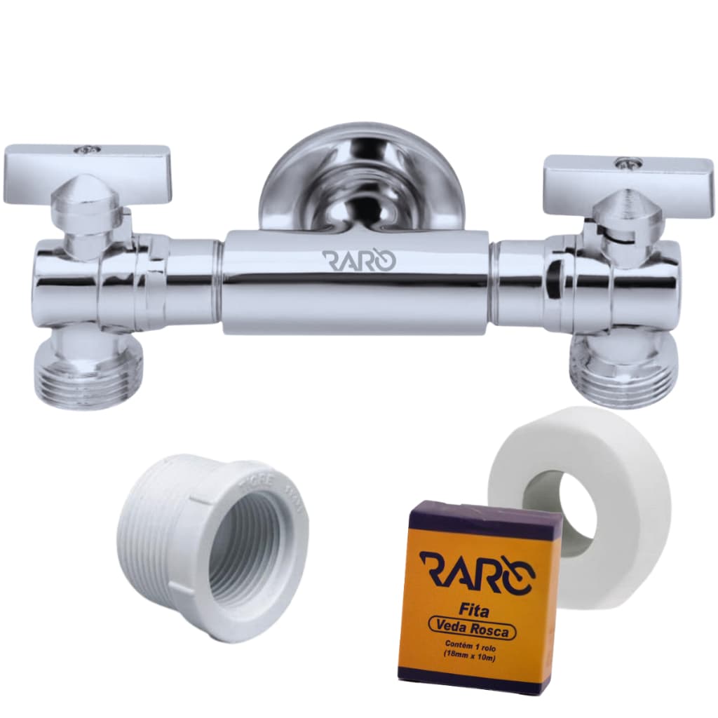Torneira Em Metal Dupla Multifuncional + Acessórios P/ Instalação Bucha 3/4" + Fita Veda Rosca