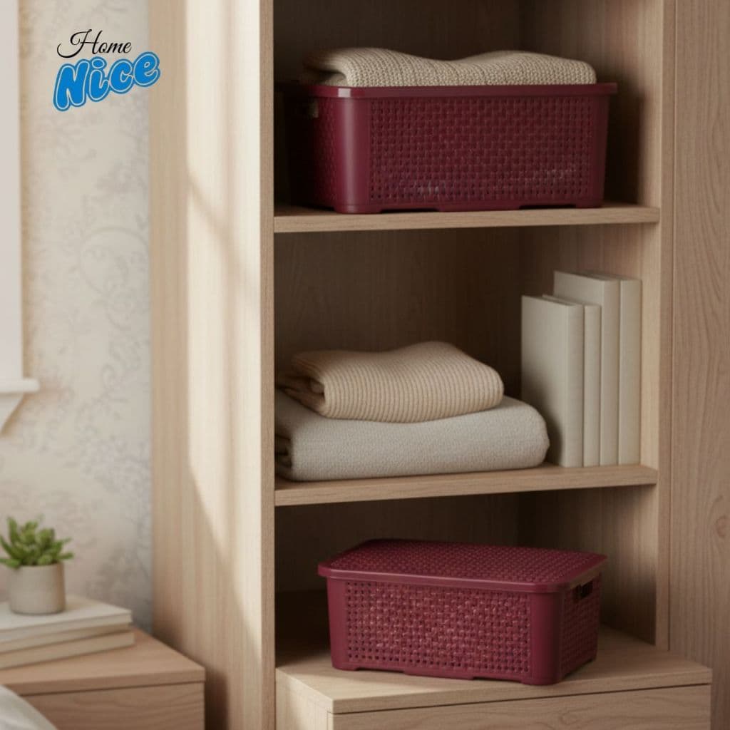 Kit 02 Caixa Organizadora 10 Litros Cesto Multiuso Com Tampa Rattan