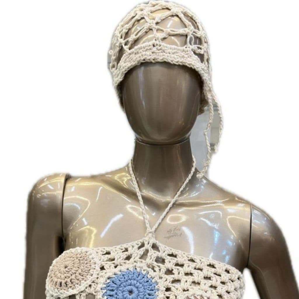 Toca bandana tecido trico moda croché com cordão marrante Tam unico