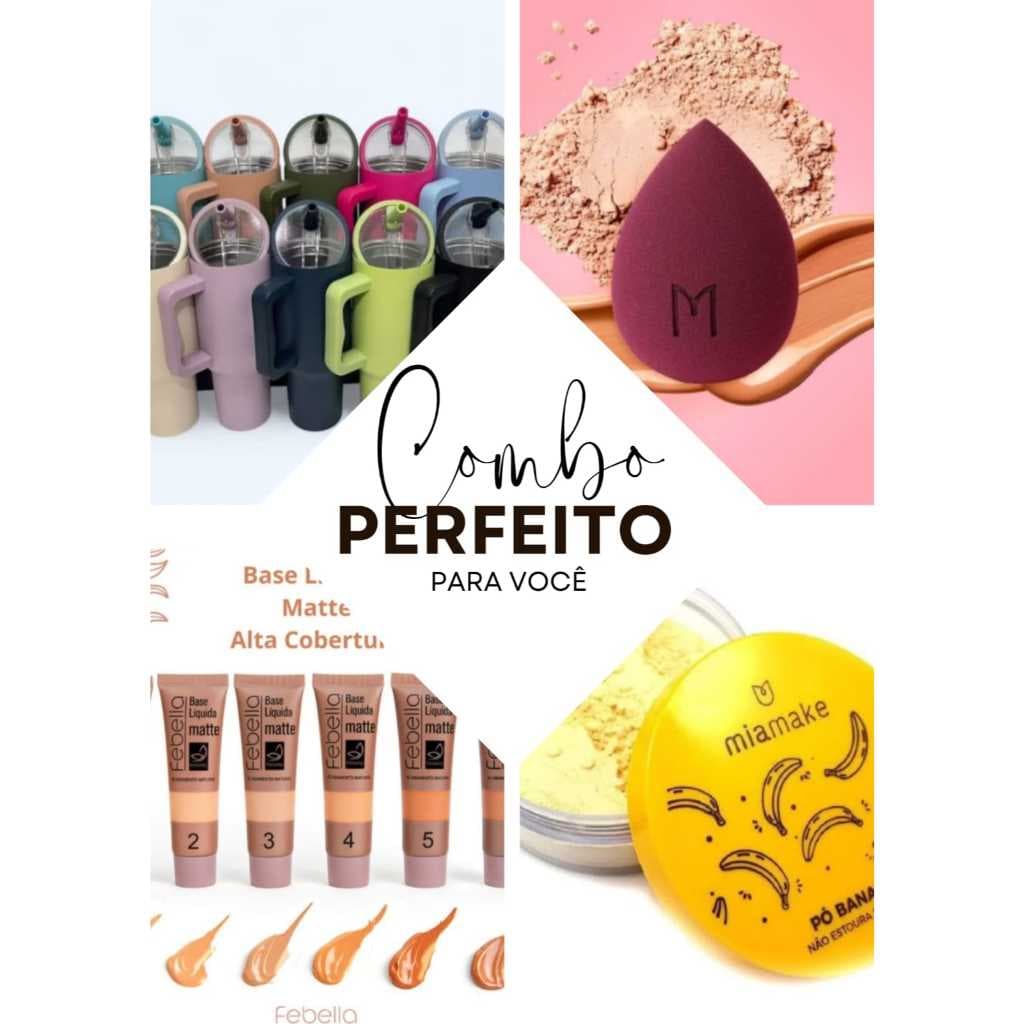 Kit 4 Copo termico + Esponja Gota + Base Febella + Po de banana