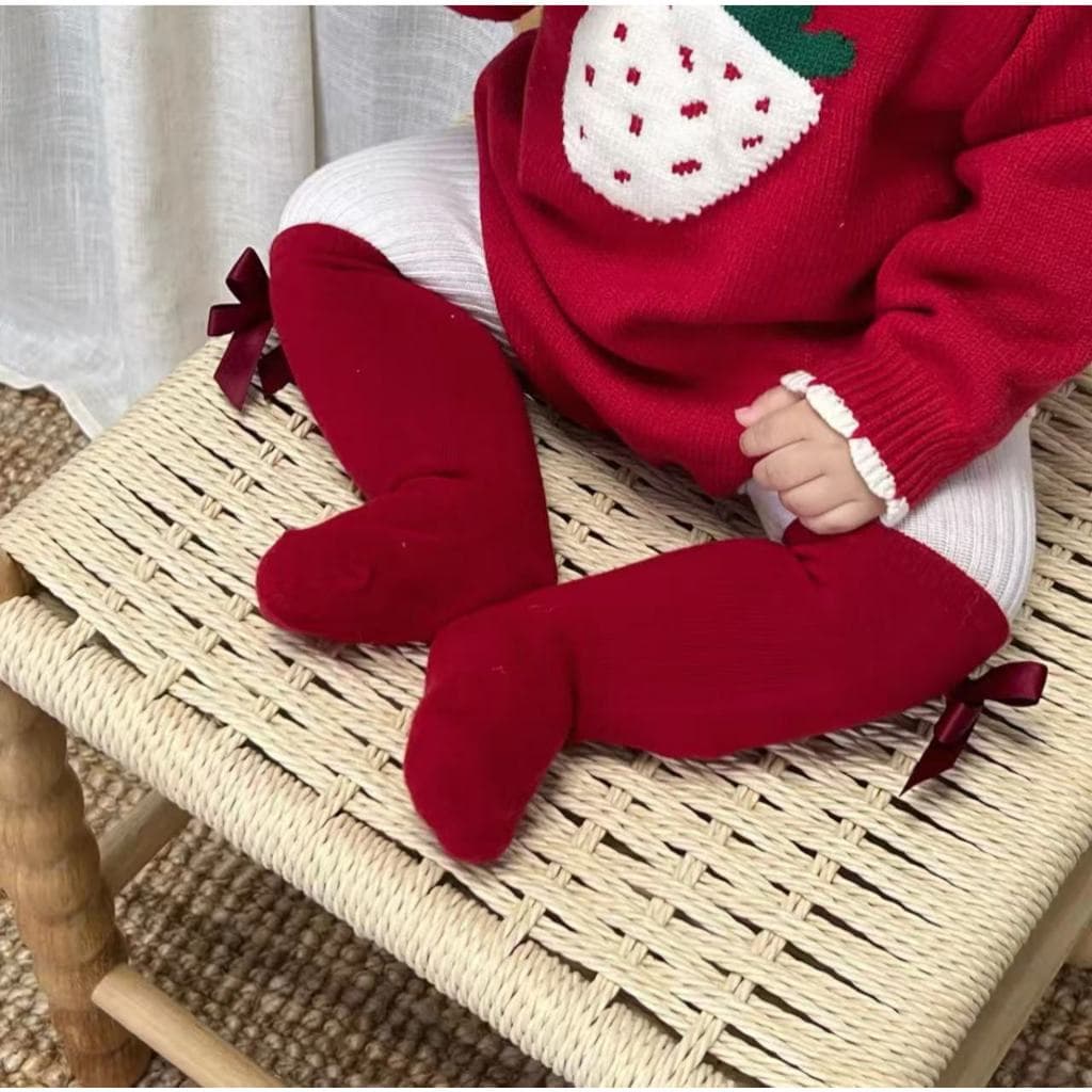 Meia com laco de bebe algodao macio elastico serve 0-5 anos menina modelo 004