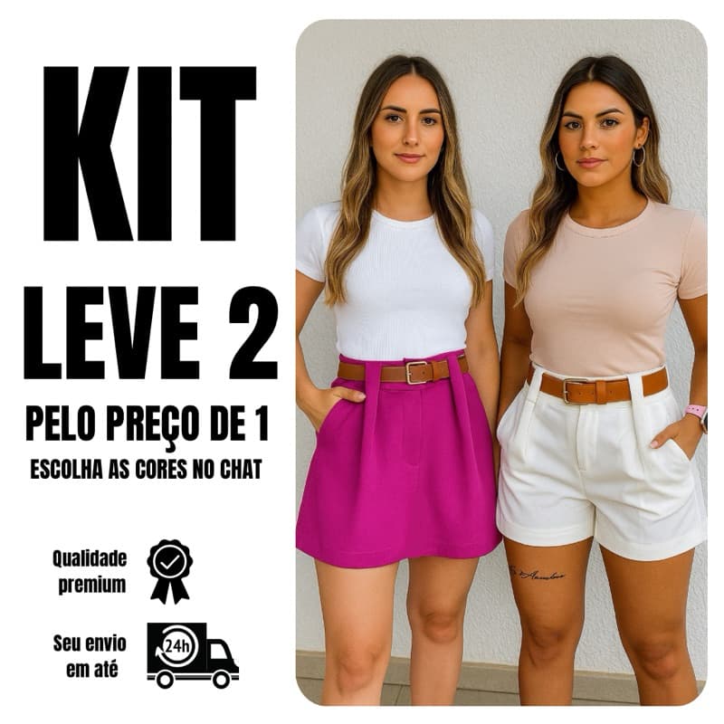 Kit 2 Shorts Femininos Alfaiataria  Shorts Saia + Shorts Social Moderna Feminina Leve 2 Pague 1