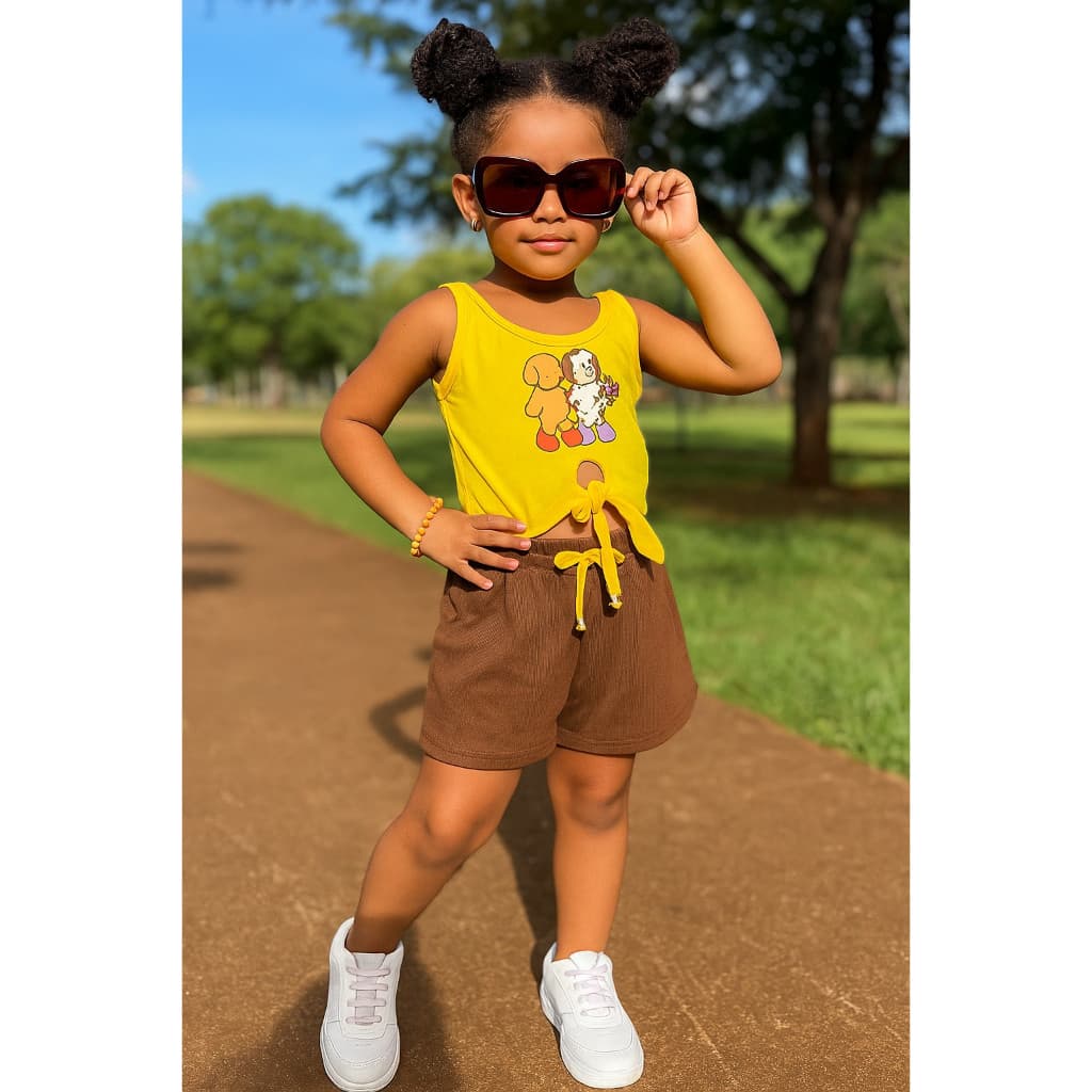 Lindo Conjunto Infantil de Menina Feminino Criança Roupa Infanto Juvenil Short e Camiseta