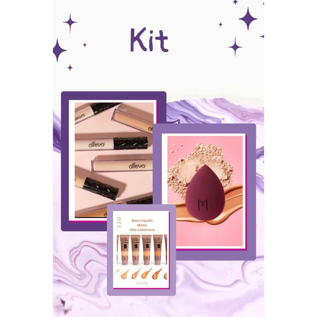 Kit 3 Corretivo Alleva + Esponja Gota + Base Febella