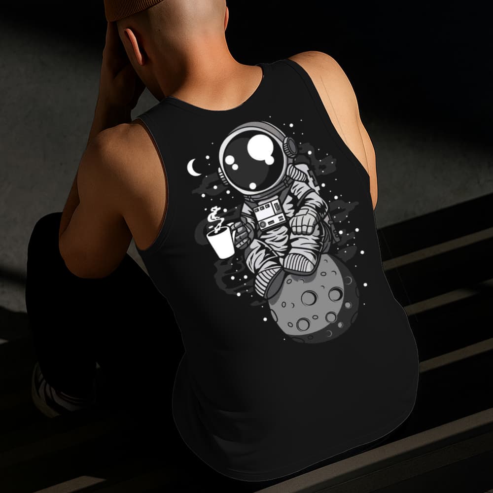 Camiseta Regata Masculina Estampada Astronauta Café Algodão Estilo Conforto Diário Do Tamanho P GG