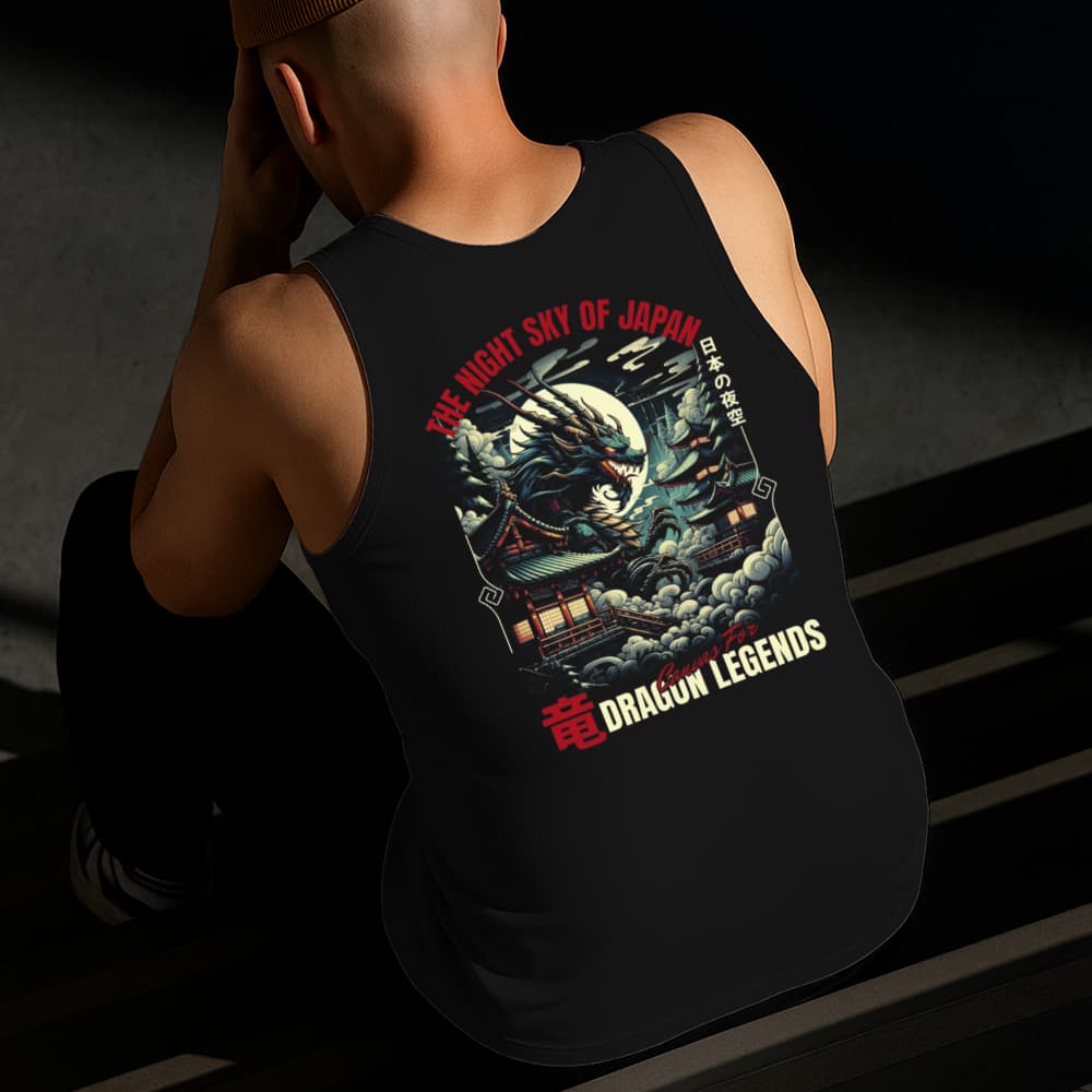 Camiseta Regata Masculina Estampada Dragão Japonês Algodão Estilo Conforto Diário Do Tamanho P GG