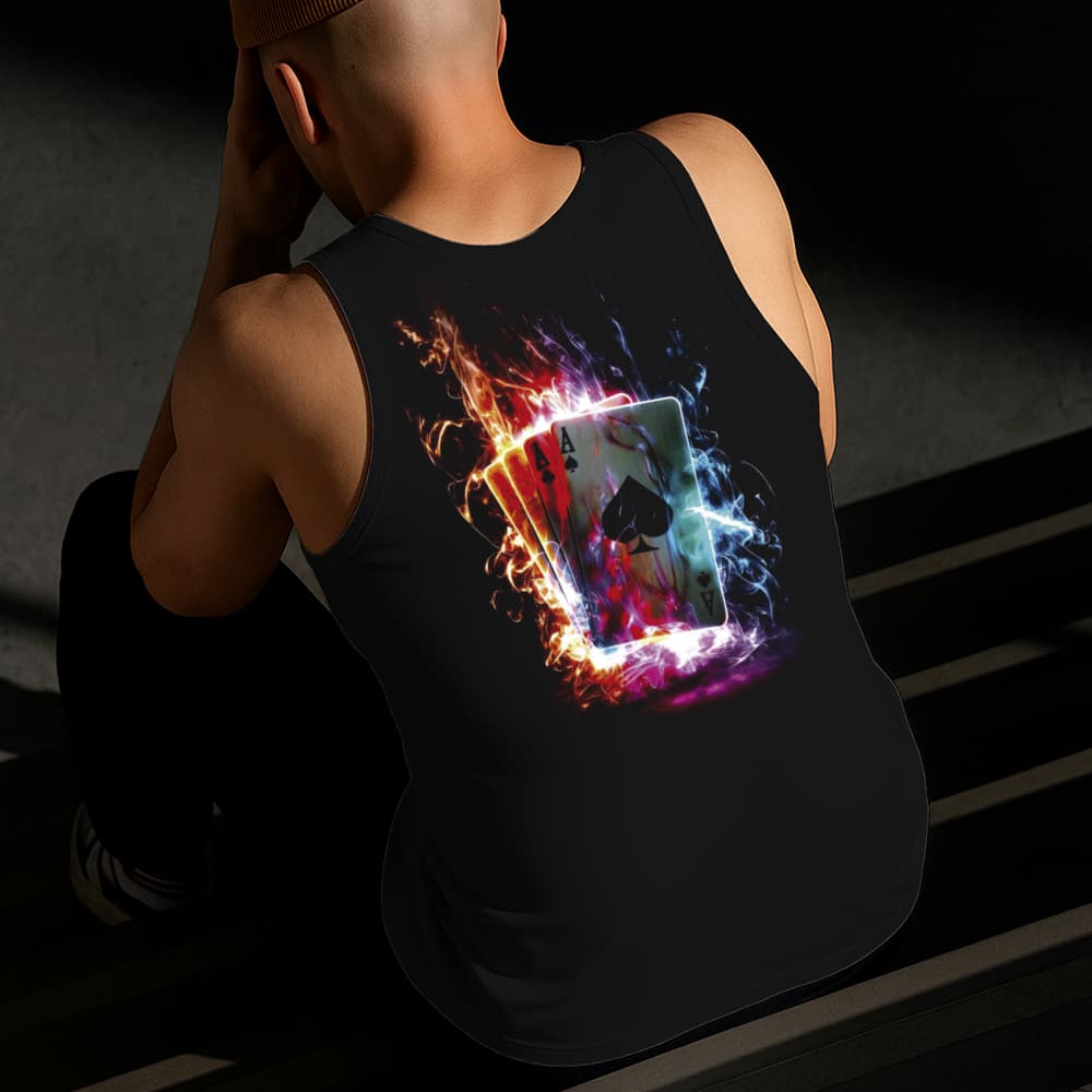 Camiseta Regata Masculina Estampada Cartas em Chamas Algodão Estilo Conforto Diário Do Tamanho P GG
