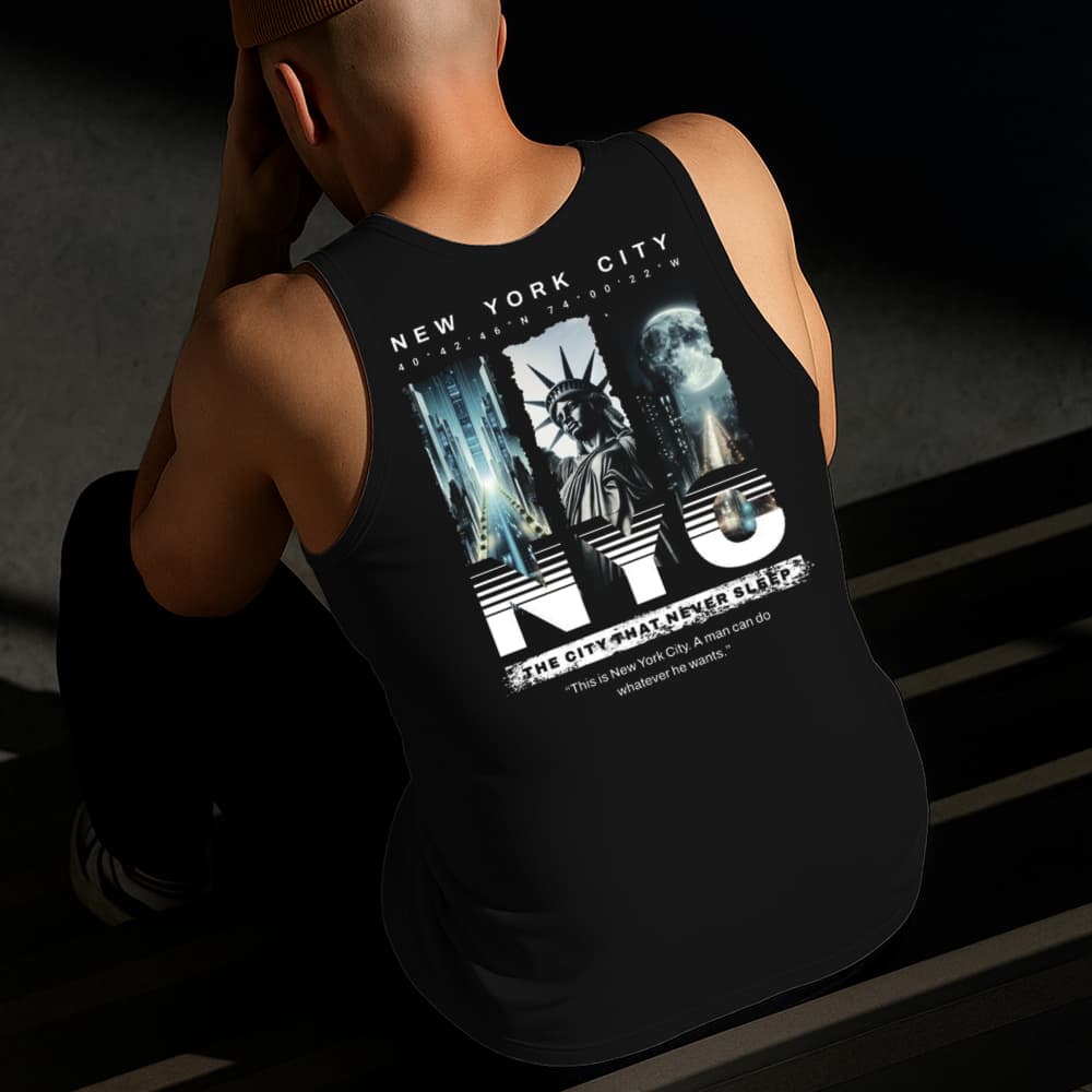 Camiseta Regata Masculina Estampada Nova Iorque 100% Algodão Estilo Conforto Diário Do Tamanho P GG