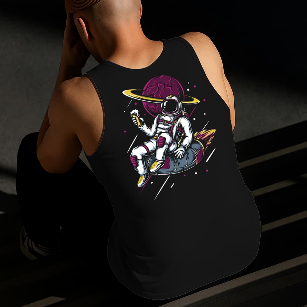 Camiseta Regata Masculina Estampada Astronauta Saturno Algodão Estilo Conforto Diário Tamanho P GG