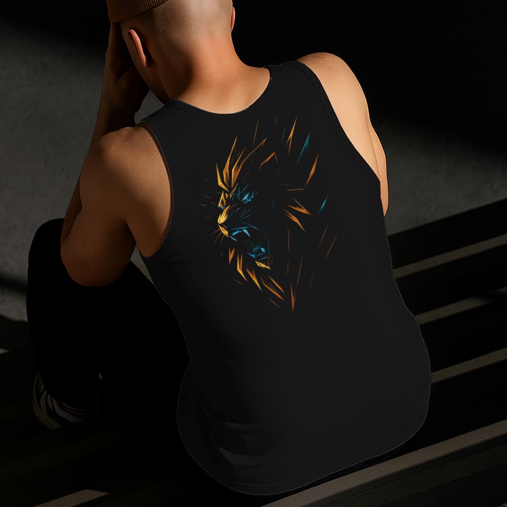 Camiseta Regata Masculina Estampada Leão Fragmentado Algodão Estilo Conforto Diário Do Tamanho P GG