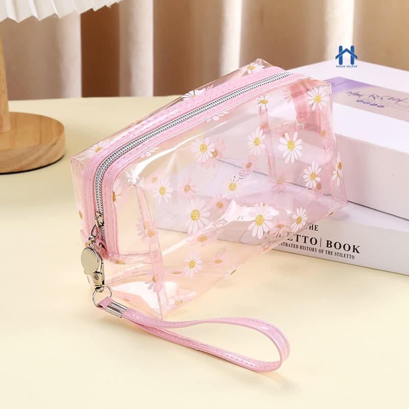 Estojo Necessaire Bolsa de Maquiagem Transparente com Alça Para Viagem ou Dia a Dia