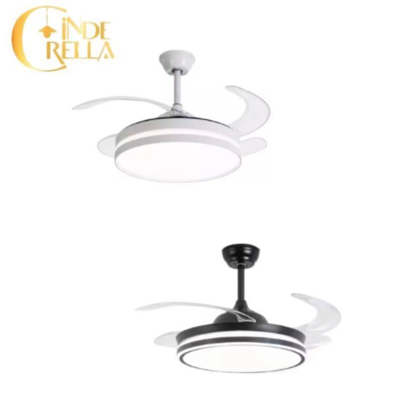 Ventilador de Teto LED 50W Dimerizável Pás Retráteis Acrílico Controle Remoto Bivolt 48cm Cinderella
