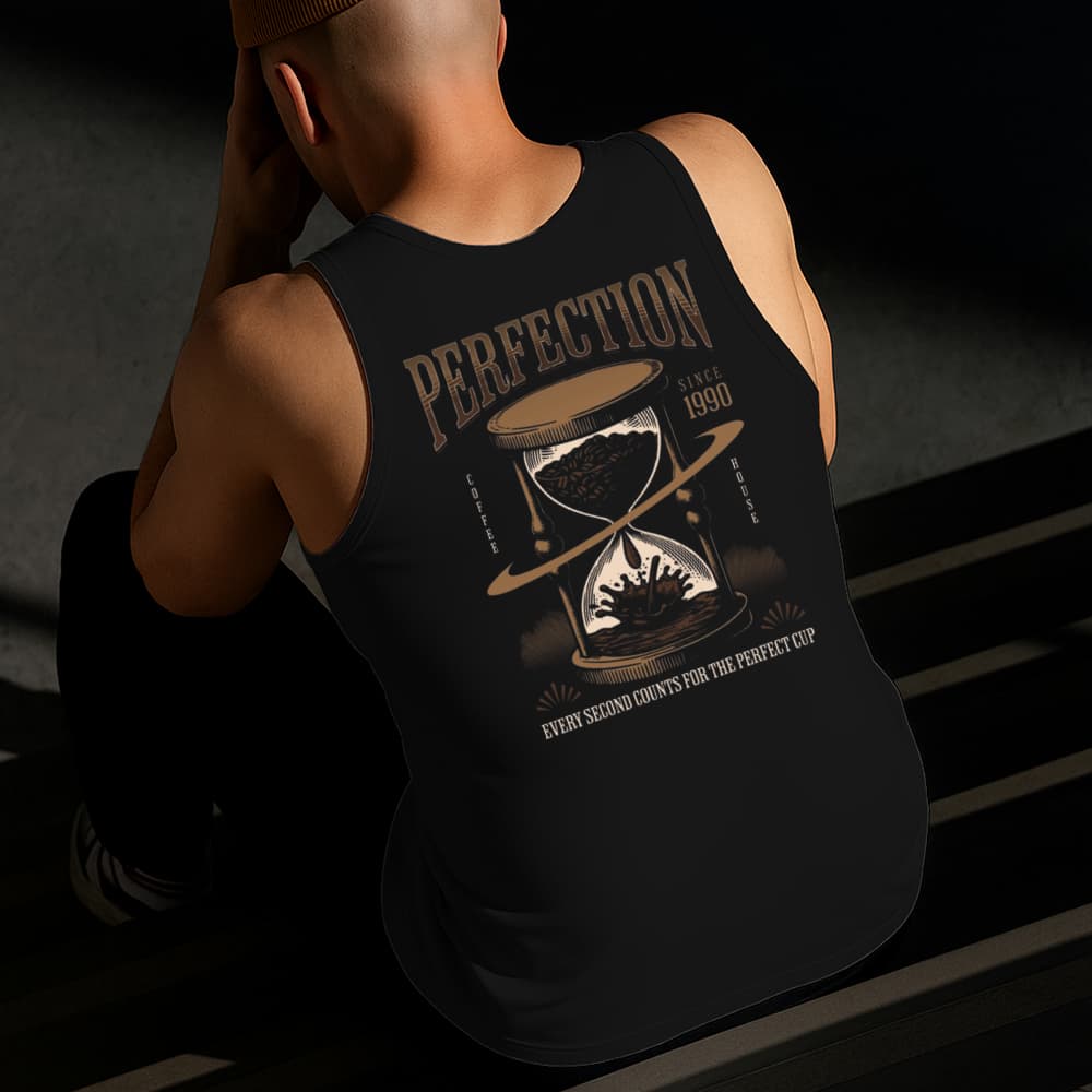 Camiseta Regata Masculina Estampada Ampulheta de Café Algodão Estilo Conforto Diário Do Tamanho P GG