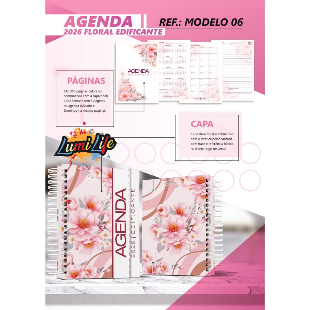 Agenda 2026 Coleção Edificante com Versículos Bíblicos Capa Dura Brilho ou Fosco com Elástico ✨