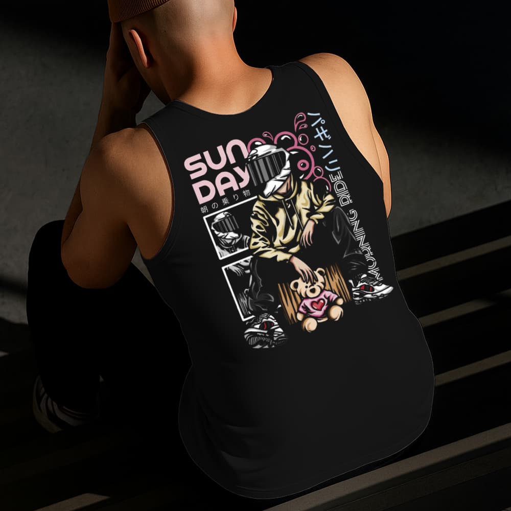 Camiseta Regata Masculina Estampada Motoqueiro com Urso Algodão Estilo Conforto Diário Tamanho P GG