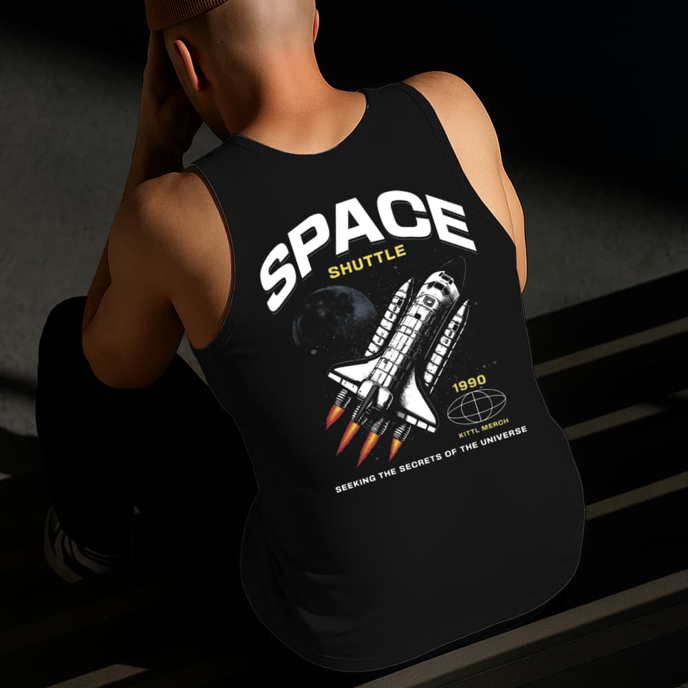 Camiseta Regata Masculina Estampada Nave Espacial 100%Algodão Estilo Conforto Diário Do Tamanho P GG