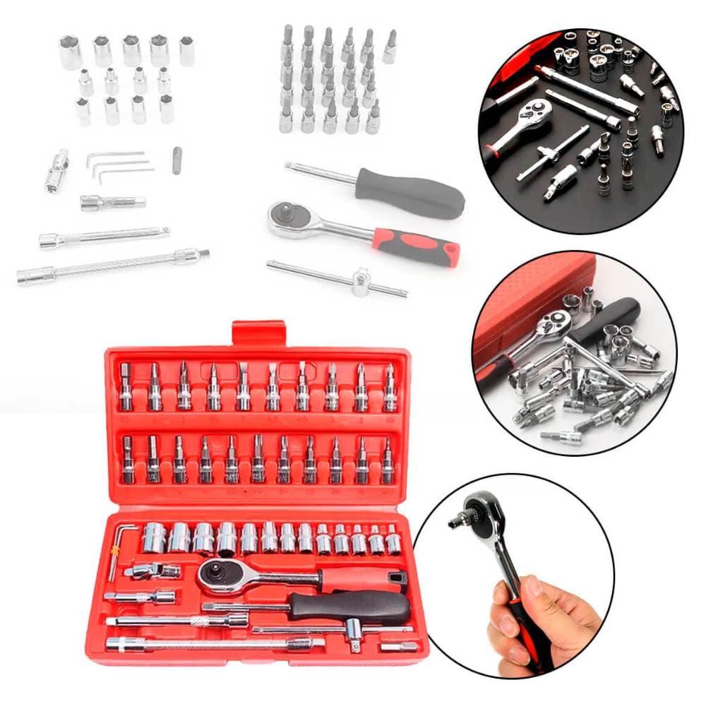 Kit Chave Canhão Catraca 46 Peças | Soquetes CR-V Estojo Profissional