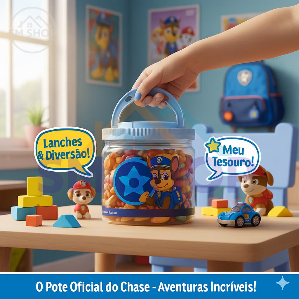 Pote Organizador Infantil Biscoito Bolacha Patrulha Canina Multiuso Para Lanche Escola Volta a Aulas