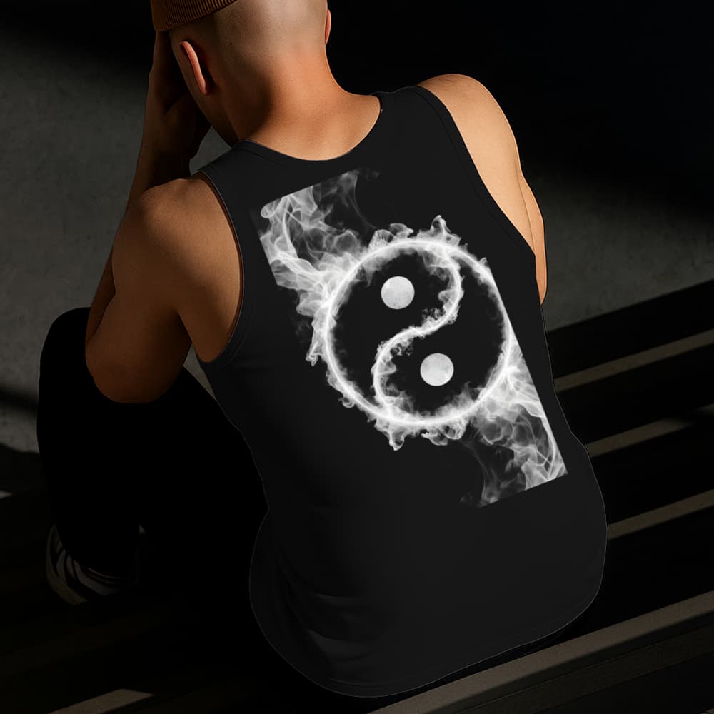 Camiseta Regata Masculina Estampada Ying e Yang 100% Algodão Estilo Conforto Diário Do Tamanho P GG