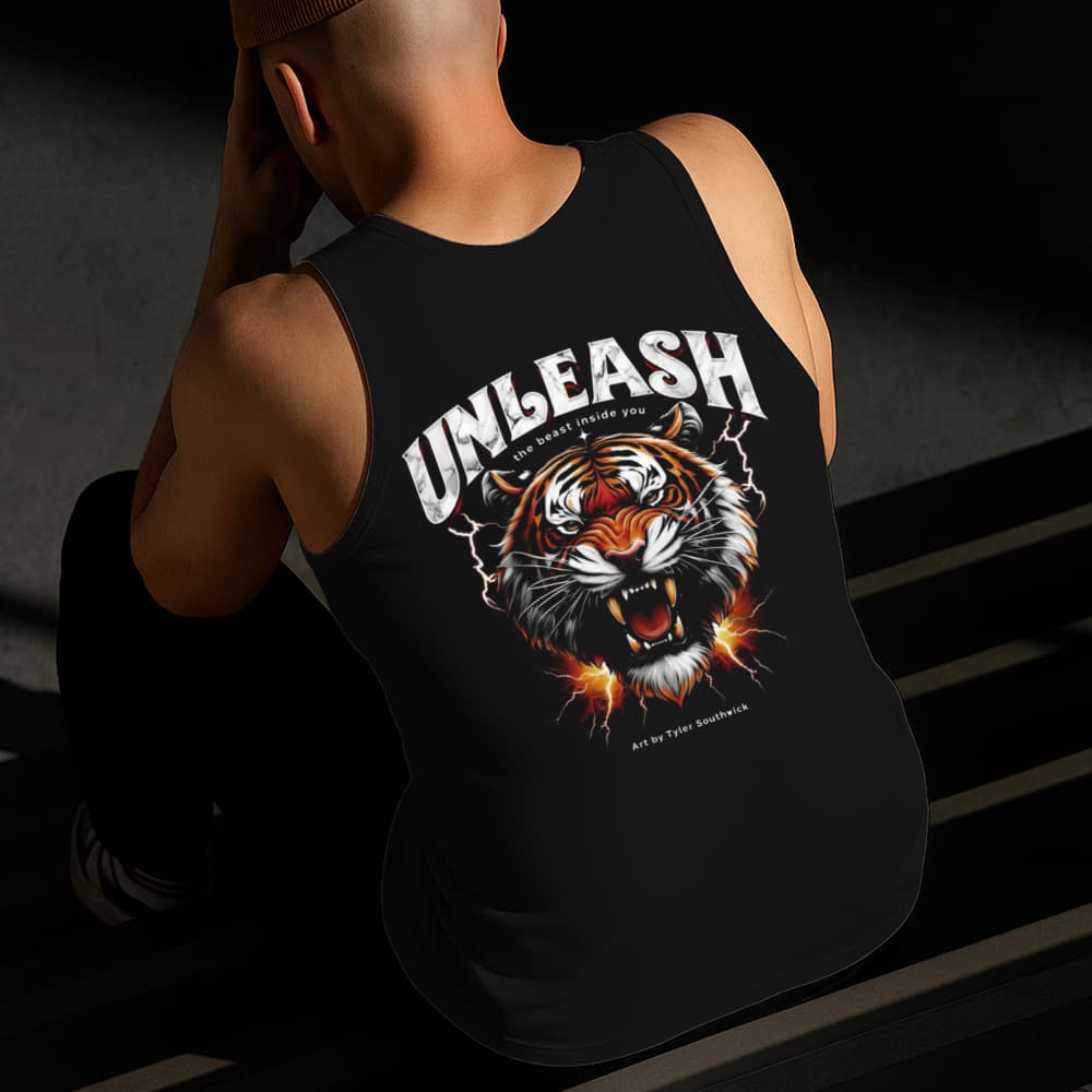 Camiseta Regata Masculina Estampada Tigre Unleash 100%Algodão Estilo Conforto Diário Do Tamanho P GG
