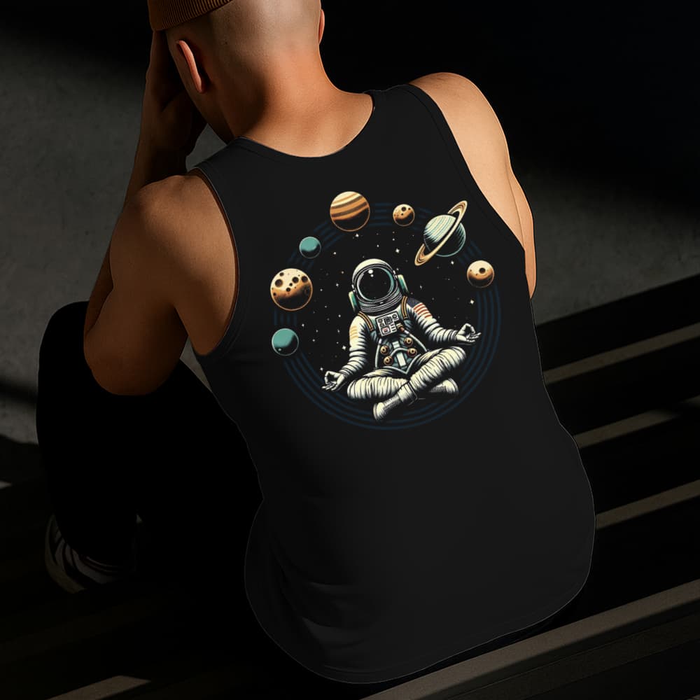 Camiseta Regata Masculina Estampada Astronauta Meditação Algodão Estilo Conforto Diário Tamanho P GG
