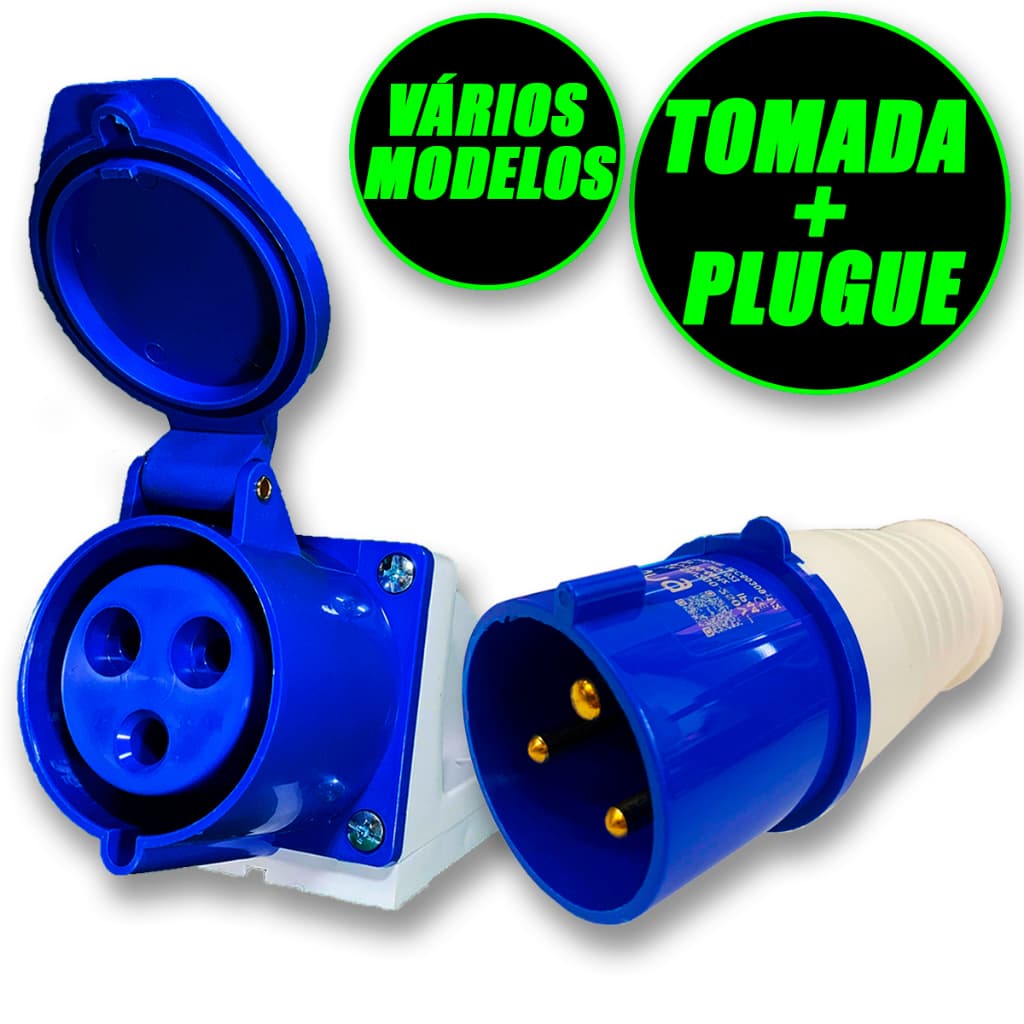 Conjunto Industrial Kit Tomada + Plugue Azul Vermelho 6H 9H 2P+T 3P+T Escolha Entre 16A ou 32A