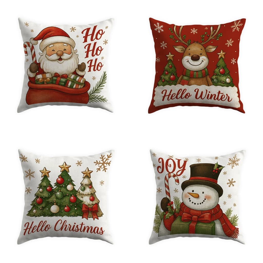 Kit com 4 Capas de Almofada 42x42cm para Decoração de Natal