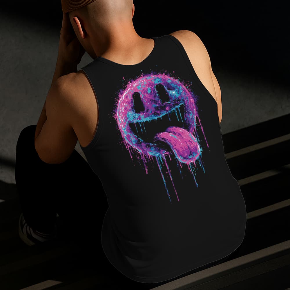 Camiseta Regata Masculina Estampada Sorriso com LÍngua Algodão Estilo Conforto Diário Tamanho P GG