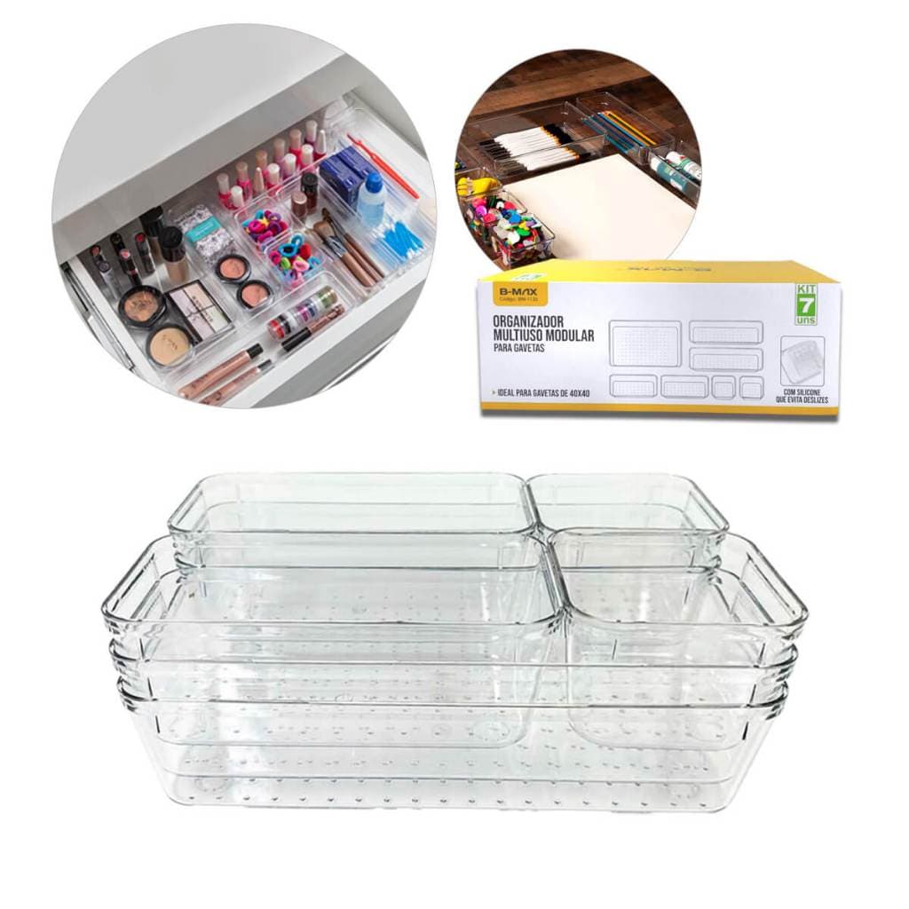 Kit 7 Organizadores Multiuso Modular – Prateleiras, Gavetas e Compartimentos