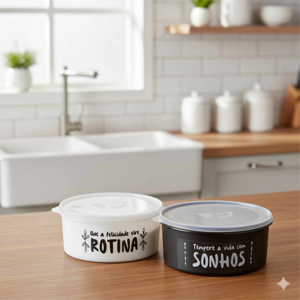 2 Potes Organizadores Premium 1.600 ML Redondo - Plástico Branco e Preto