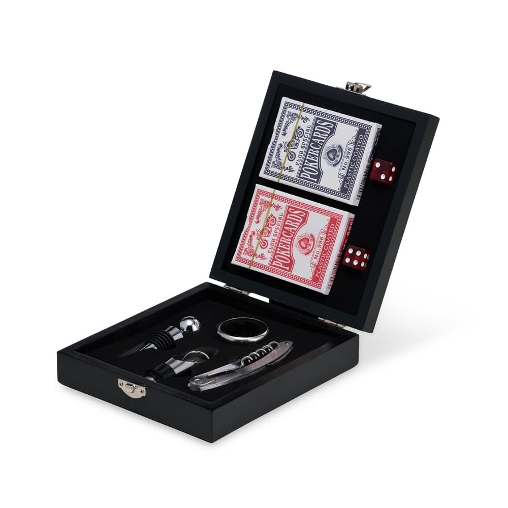 Kit Vinho 4 peças com Jogo de Baralho e dados - Personalizado