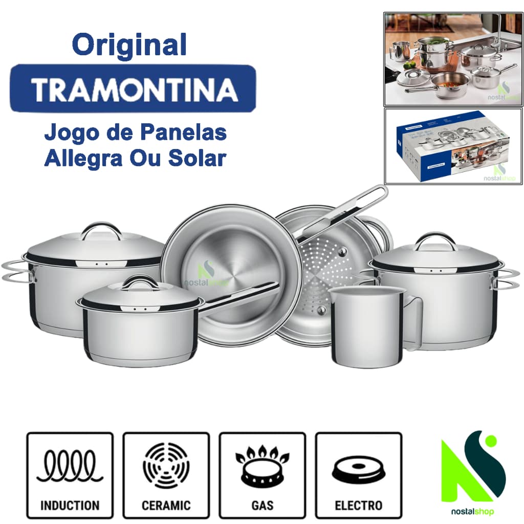 Kit Jogo de Panelas Tramontina Inox Solar Ou Allegra Fundo Triplo Indução Frigideira Tramontina