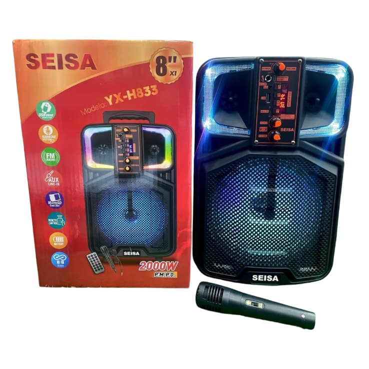 Caixa de Som Amplificada Karaokê Bluetooth 2000W Com Microfone e Controle Remoto Com Brinde Surpresa
