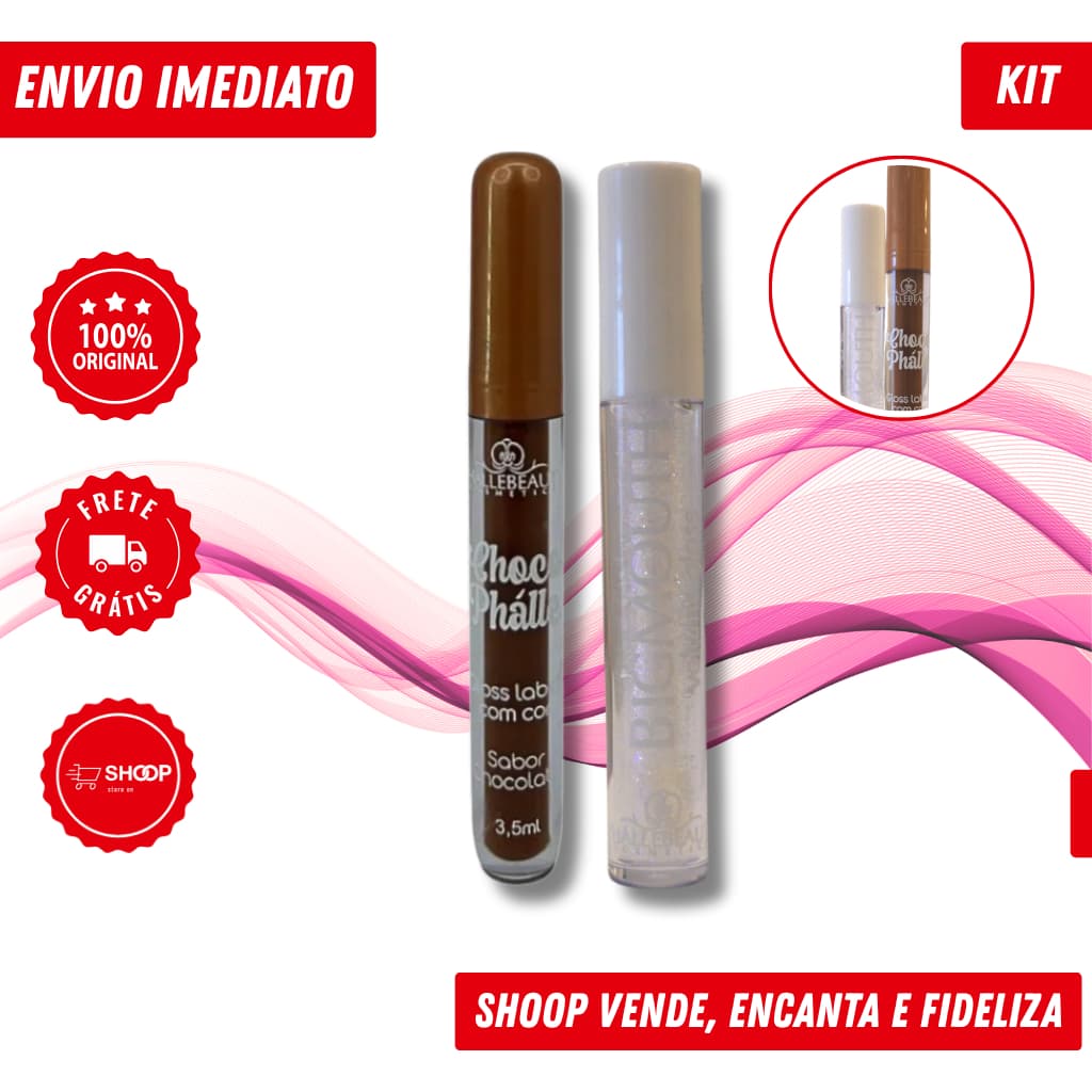 Kit Gloss Labial Phállebeauty | Big Mouth 4ml + Choco Gloss 3,5ml | Volume, Brilho e Sabor Chocolate