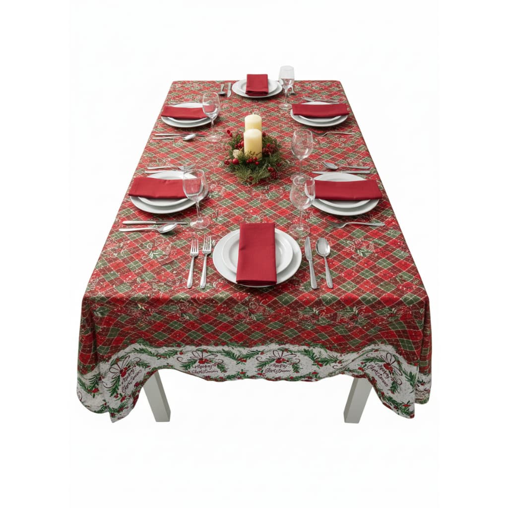 Tecido Temático de Natal – Estampa Guirlanda e Xadrez Premium, Perfeito para Toalhas e Enfeites