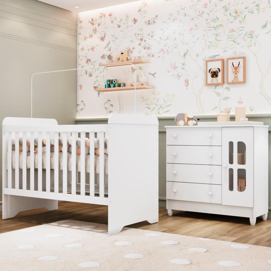 Quarto Bebê Completo Gabrielle Berço Americano 3Em1 Cômoda Infantil 100% MDF