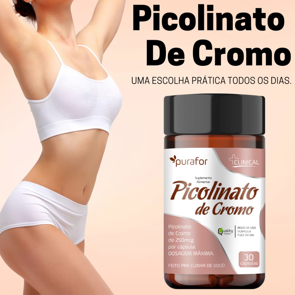 Suplemento Picolinato De Cromo De 250mcg Dosagem Máxima Auxilia No Metabolismo 30 Cps