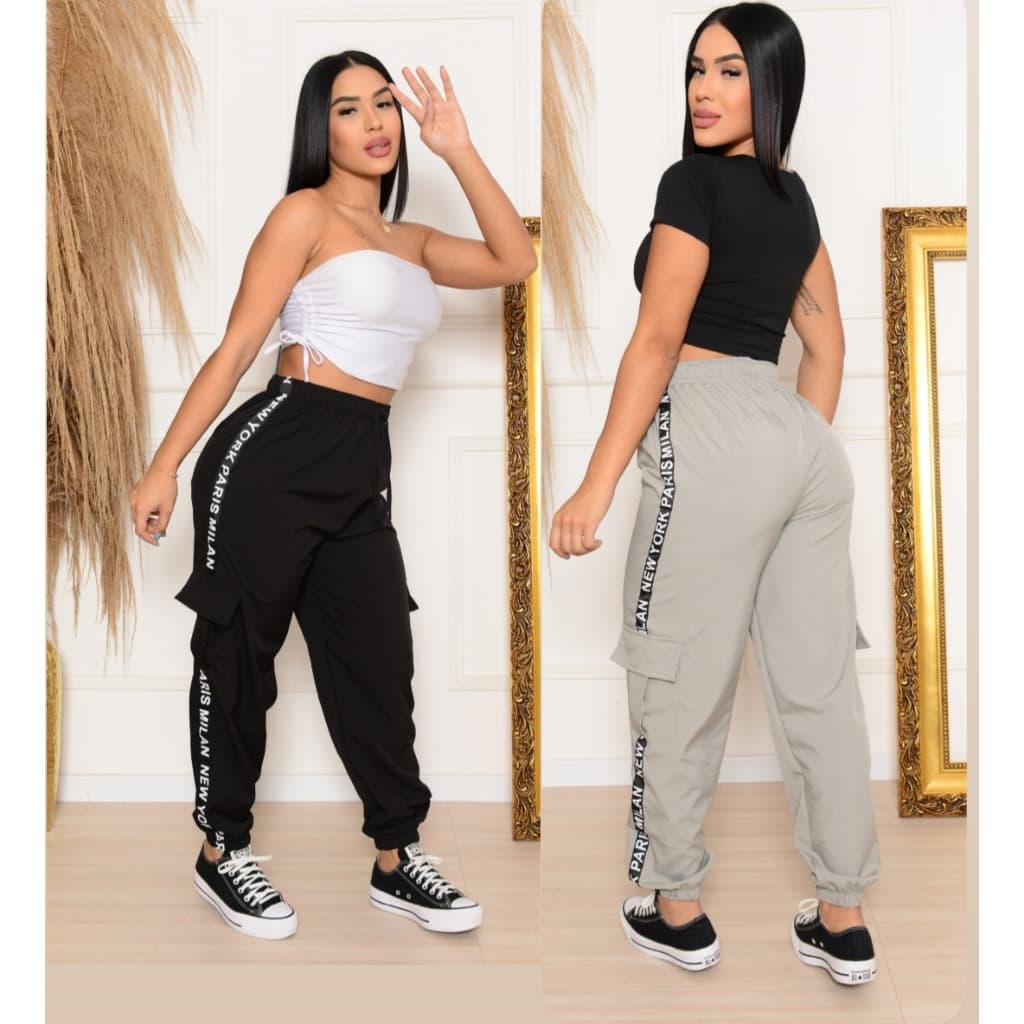 KIT 2 Calças Jogger Cargo Tactel Unisex Com Bolsos laterais modelo Tik Tok