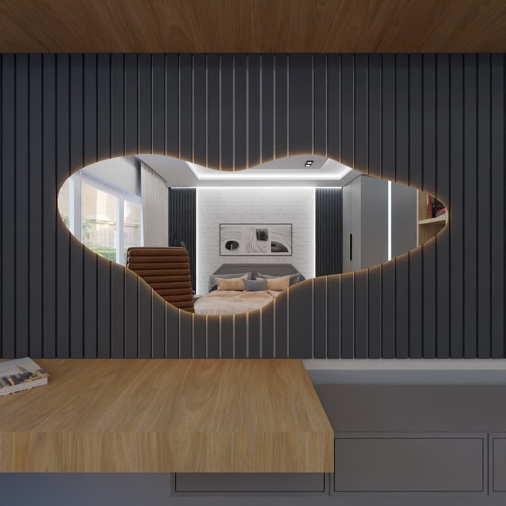 Espelho Organico Com Led Luz Branca e Amarela E04 Corpo Inteiro Sala Quarto Salão