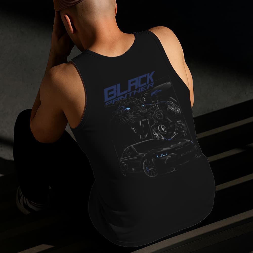 Camiseta Regata Masculina Estampada Pantera no Carro Algodão Estilo Conforto Diário Do Tamanho P GG