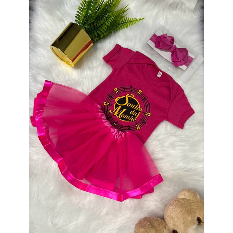 Body Laço e Saia Tule Bebê Infantil Mêsversário Temático Chocolate Sonho Da Mamãe Macacao + BRlNDE