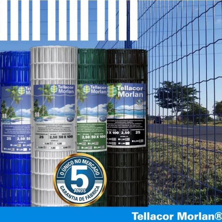 Tela Soldada PVC VERDE, AZUL BRANCA PRETA 5x10cm FIO 2,50mm TellaCor Morlan
