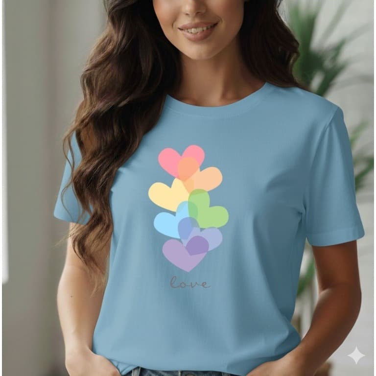 Camiseta Feminina Estampada Coração  Blusa Feminina T-shirt Feminina 100% Algodão Dia a Dia Casual