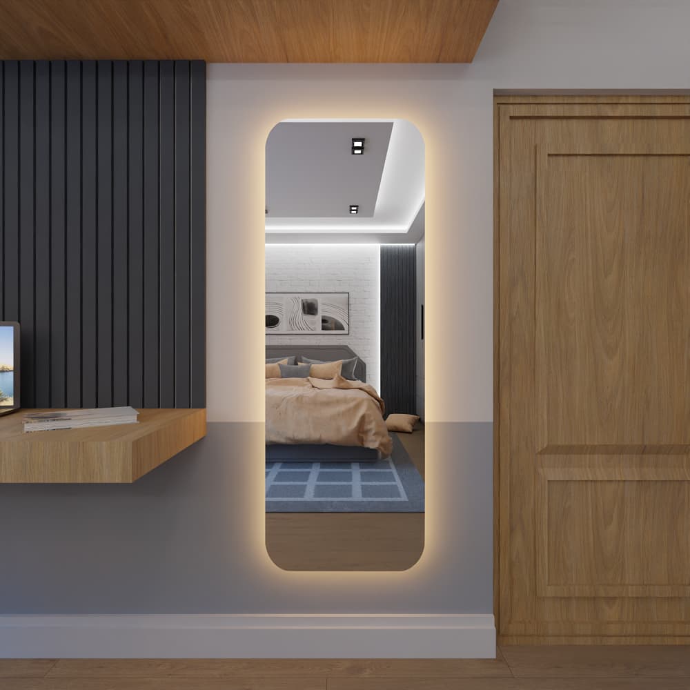 Espelho Corpo Inteiro Retangular Com Led 150cm x 60cm E14 Lançamento Quarto Sala Grande Moderno Luxo