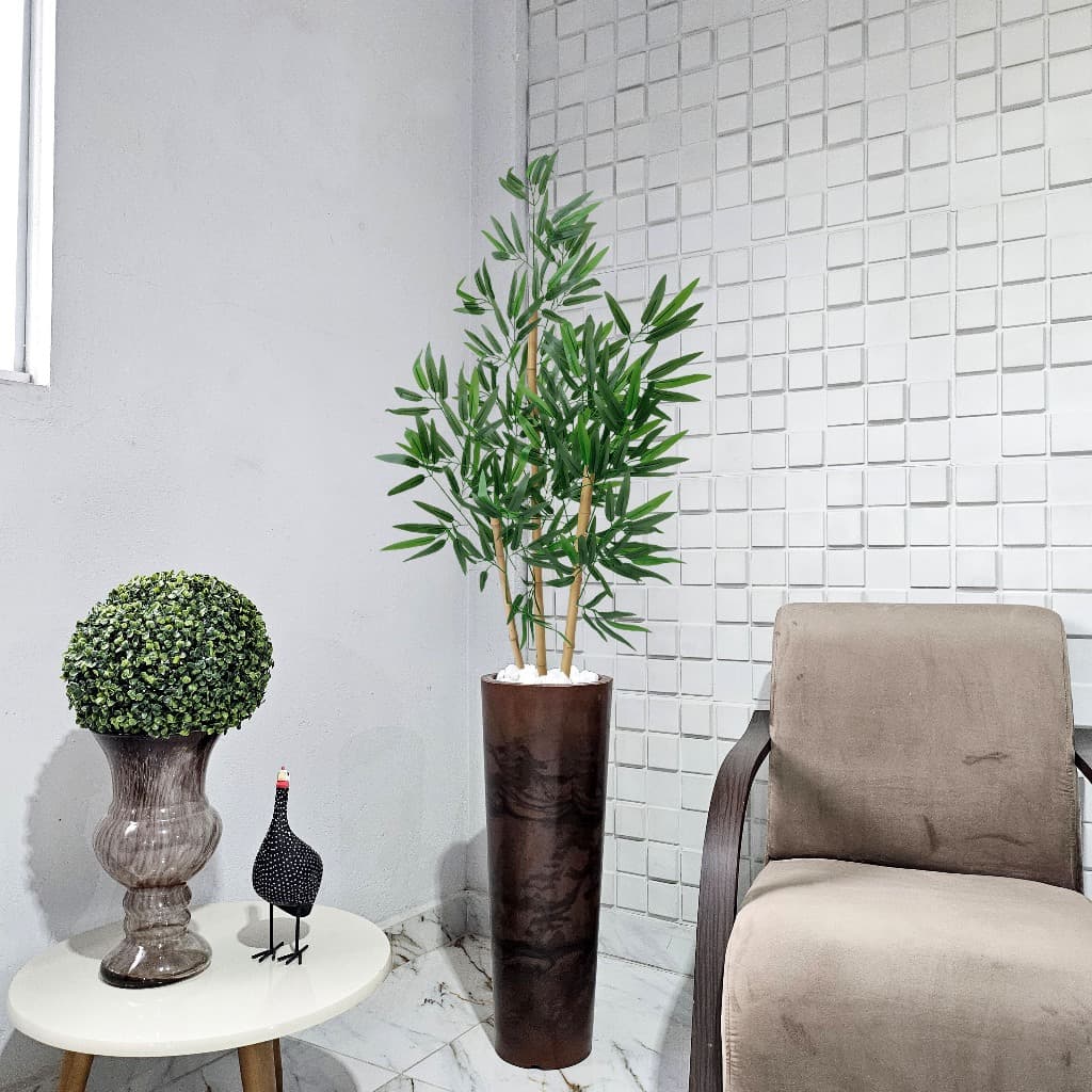 Bambu Artificial 160cm Vaso Grafiato Marmore Pedra Decoração