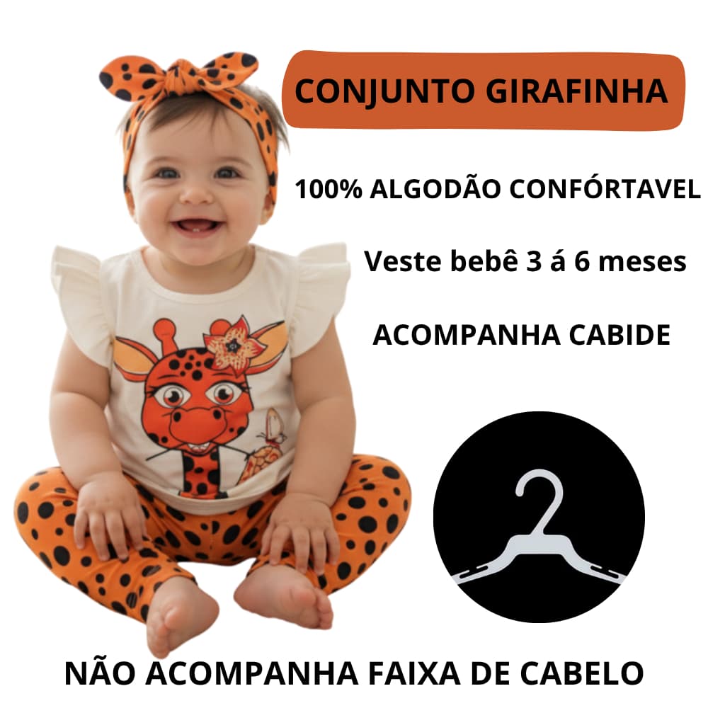 Conjunto bebê menina Girafinha - roupas de bebe 3 a 6 meses