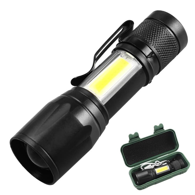 Kit de  Lanternas Táticas Portáteis USB Brilhantes, Zoom e LED Recarregável com Clipe