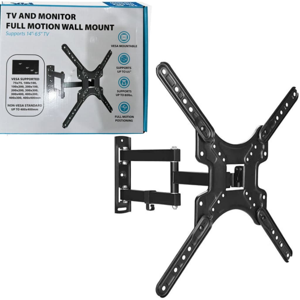 Suporte TV Tri-articulado 14" A 65" Parede Com Braço Longo Giro 180º Inclinação Braço Extensível Aço Reforçado