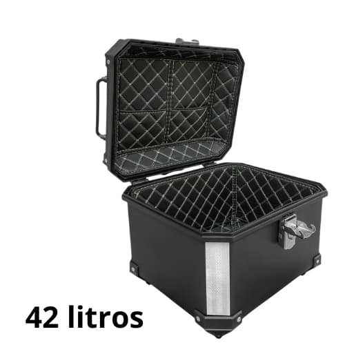 Baú Bauleto Caixa de motoboy Moto universal Traseiro Top Case  42L – Preto, com GLA Com Forro Encosto e Base