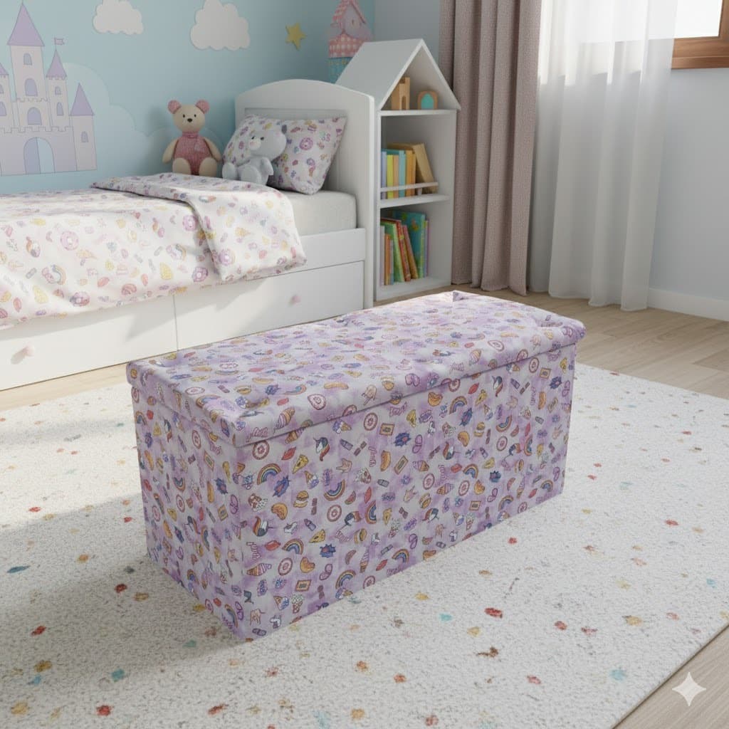 Puff Bau Decorativo Feminino Organizador Objetos Brinquedos Pé de Cama 90 X 40 X 48 Cm REFORÇADO